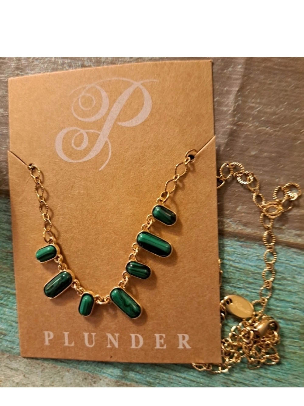 Plunder Gold-Tone Necklace with Green Stones